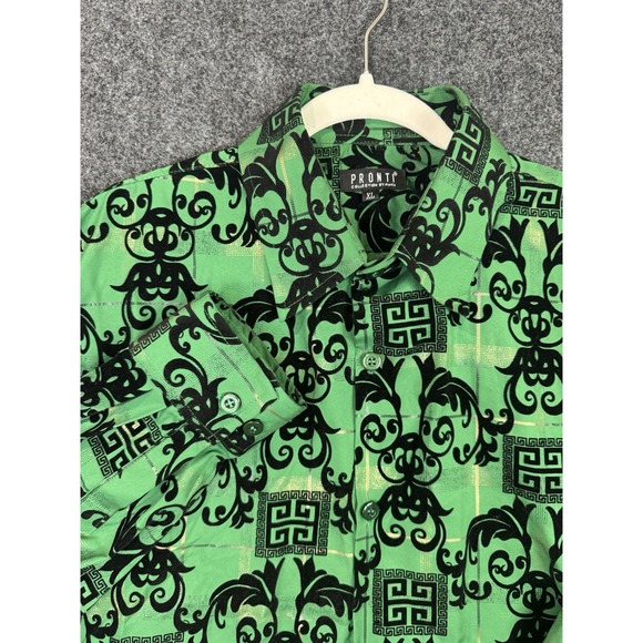 Pronti Collection by Phita Other - Pronti Collection by Phita Mens XL Green Black Flocked Button Up Shirt Nightlife